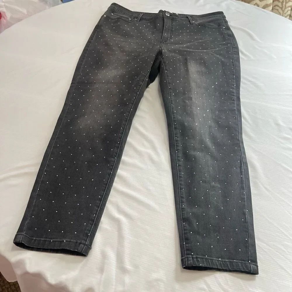 RM Rebecca Minkoff Dark Grey Black Studded Denim Jeans Plus Size 18W